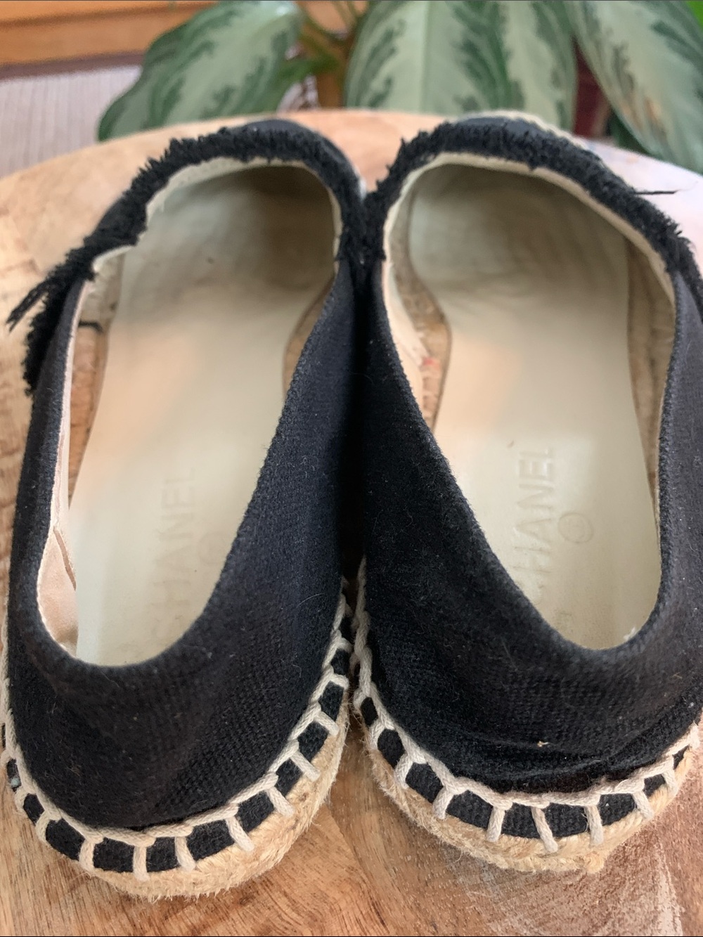 CHANEL Black Canvas Espadrille Slippers with CC Stitching - Picture 3 of 7